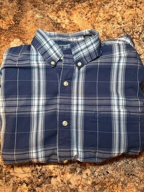 Chaps Navy and White Plaid Button-Down Shirt